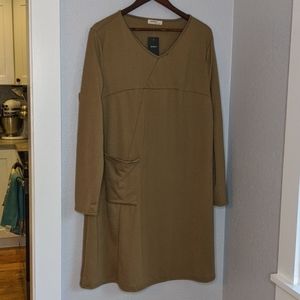 Anself tan casual comfy work dress vneck plus size